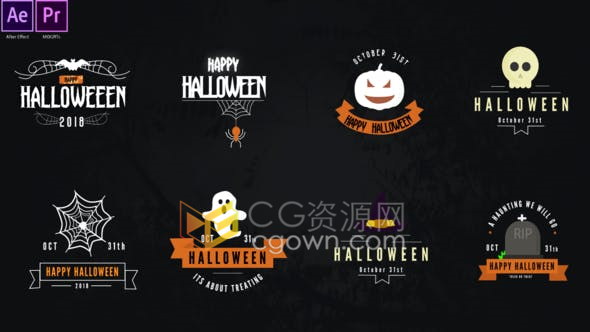 Halloween Titles万圣节主题设计文字动画视频字幕标题效果-AE/PR模板