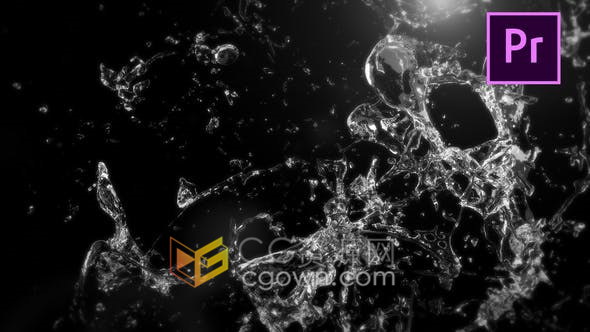 Premiere Pro模拟水花流动画汇聚形成LOGO动画视频片头-PR模板