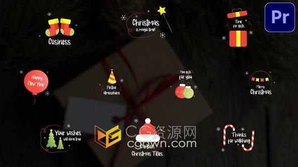 PR模板-可爱卡通圣诞风格动画文本节日贺卡标签