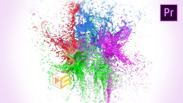 Premiere Splashing Paint Logo彩色泼漆飞溅流体水特效视频片头-PR模板