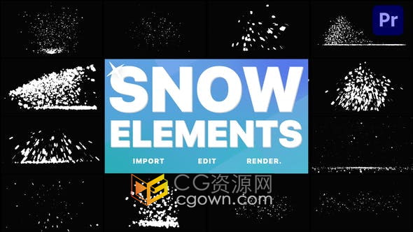 PR模板-很酷的雪元素抖音小视频雪花特效转场圣诞节新年节日派对视频叠加