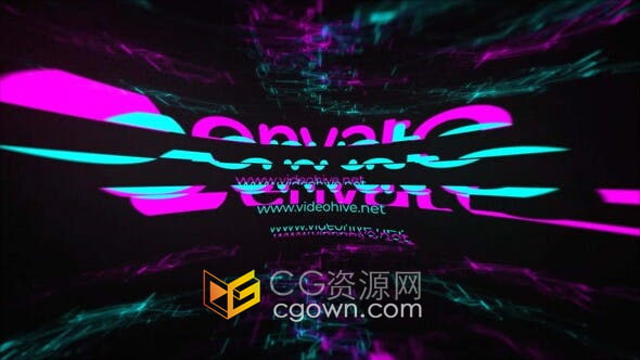 PR模板-赛博朋克风格多彩霓虹灯效果科幻故障拉伸快速文字标志展示