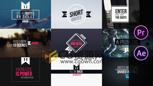 AE模板工程+PR预设文件创意引号图形时尚字幕文字标题动画