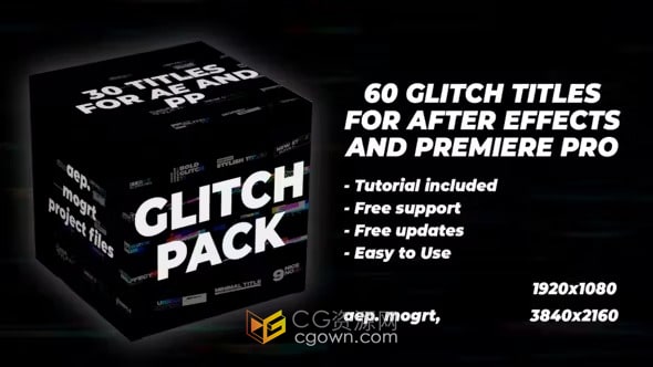 Glitch Titles Pack高科技故障标题闪烁文本动画-AE与PR模板