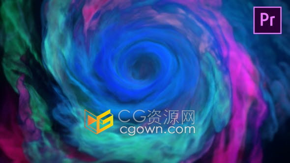 PR模板-三维抽象多彩烟团坠落融合螺旋状演绎优雅品牌公司logo动画