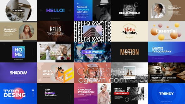 Premiere Pro Animated Typography 25动态简约文字排版标题动画-PR模板