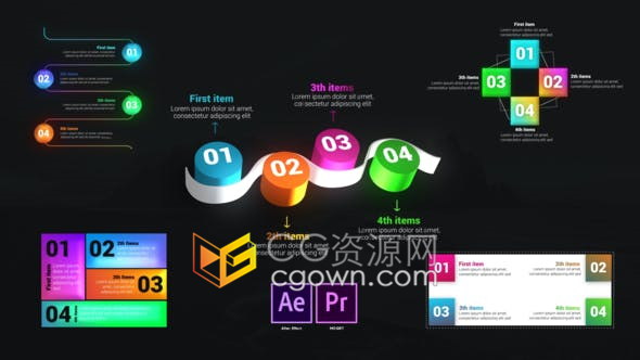 5个彩色信息图表元素商业演示公司介绍信息图列表工具包-AE/PR模板