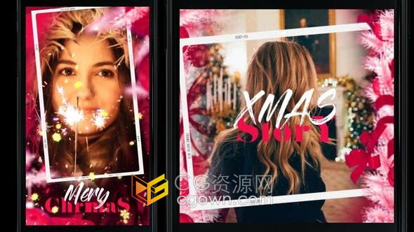 PR模板-垂直版竖屏展示魔法粒子过渡圣诞节照片相册片头