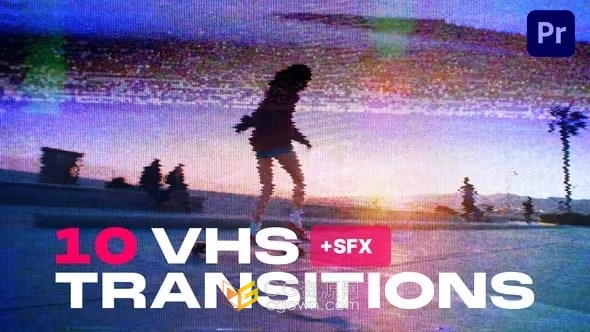 10个带有漏光和损坏胶片覆盖层的VHS胶片复古转场-PR模板