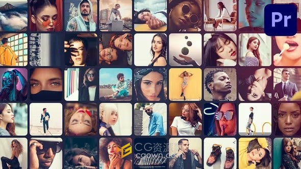 多屏图像翻转照片墙标志介绍LOGO片头-PR模板