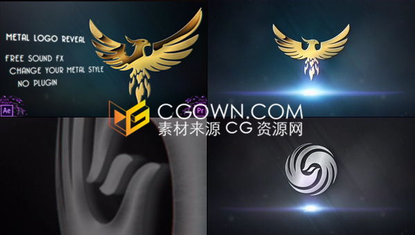 金色与银色金属材质LOGO动画标志片头PR预设-AE模板下载