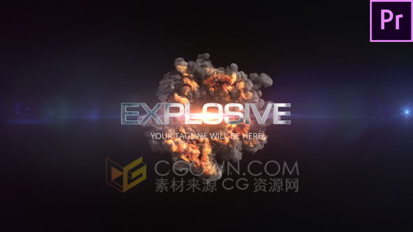 爆炸粒子烟雾冲击波辉光宣传标题动画效果片头-PR预设模板