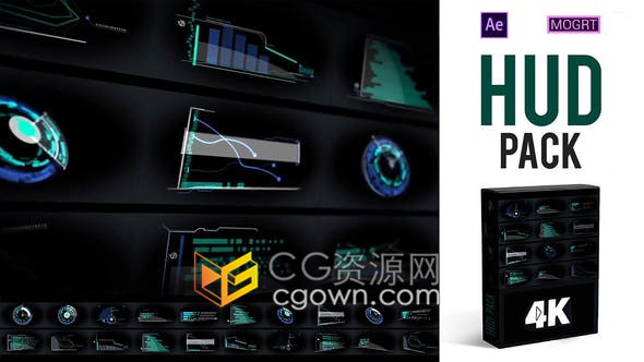 HUD 4K 20个元素超现代外观动态未来派信息图表动画视频-AE与PR模板