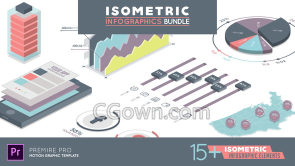 PR预设三维图形等距柱状图饼状图信息数据图表动画Premiere模板下载