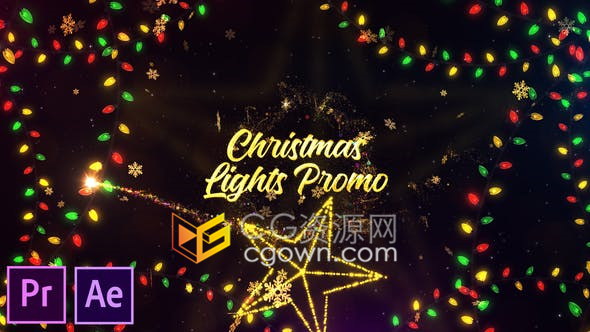 彩色圣诞灯饰魔法闪亮粒子光线演绎节日图片文字祝福幻灯片-AE/PR模板