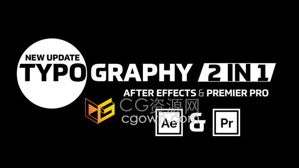 现代常用黑白文本动画社交媒体排版文字标题预设-AE/PR模板