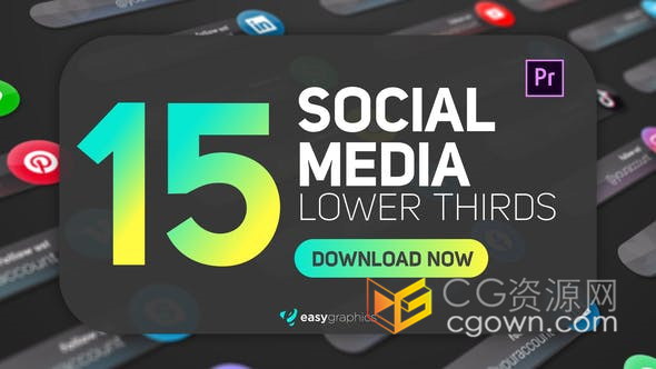 黑暗光泽感社交媒体图标标题框动画元素免费下载-PR预设