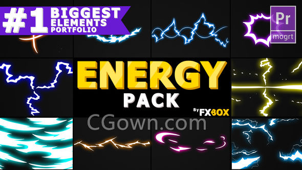 PR预设FX卡通能量闪电图形动画元素标题效果-Premiere模板下载