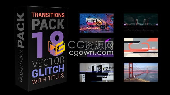 PR模板-18个抽象转场效果现代数字失真RGB故障包装标题过渡动画