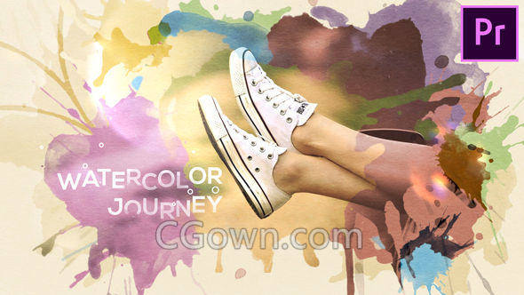 水彩画风格之旅明亮时尚现代开场宣传片头视频-PR模板工程下载