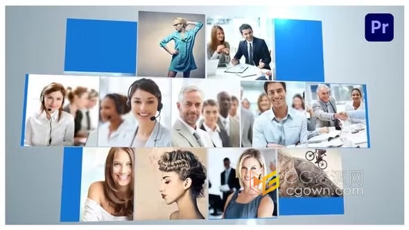 PR模板-经典图像照片翻转动画汇聚成公司标志视频片头