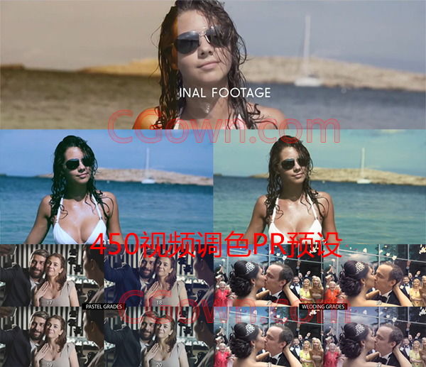 PR预设450种婚礼风景复古黑白柔和多种效果视频调色Premiere预设