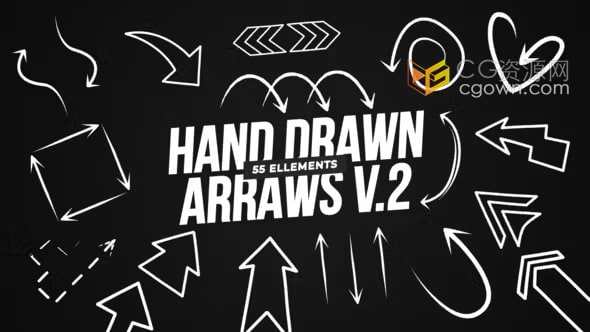 免费下载55个手绘箭头动画元素Hand Drawn Arrows v.2-PR模板