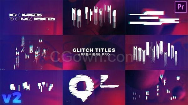 Vlog视频博客Glitch故障毛刺特效字幕文字标题动画制作-PR预设模板下载