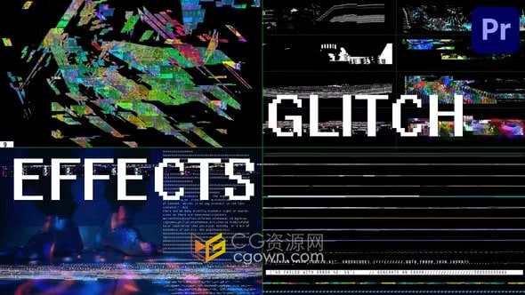 现代科技RGB像素艺术感数字失真毛刺效果故障叠加元素-PR模板