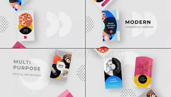 PR制作竖屏效果商务社交媒体动态幻灯片宣传广告视频效果-PR工程模板下载