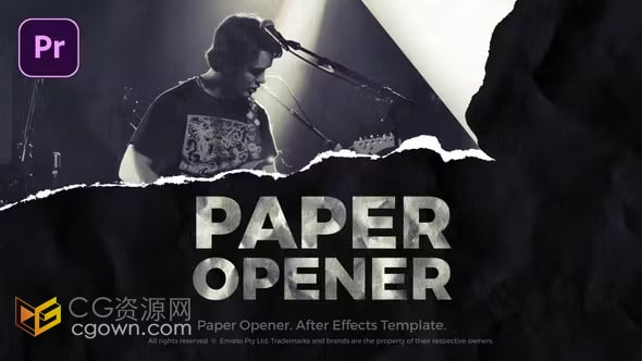撕纸动画效果时尚音乐活动视频开场-PR模板