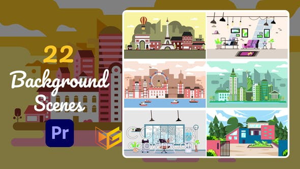 PR模板-22设计图形场景背景介绍办公室公园餐厅网络动物园Background Scenes