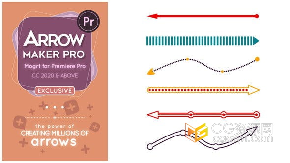 PR模板-构建数百万个平滑弯曲锯齿形涂鸦破折号自定义箭头动画