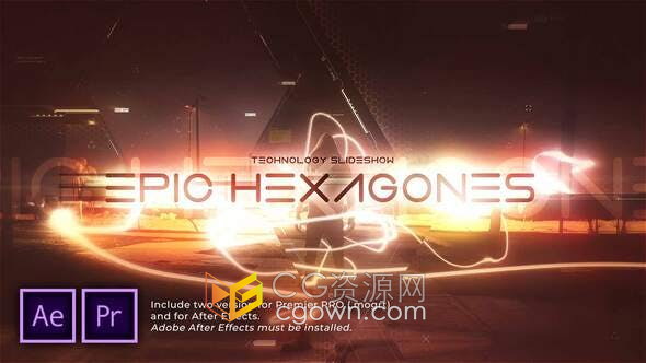 PR与AE模板-六边形遮罩分割公司新技术幻灯片宣传视频