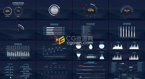数字分析信息图表标注标题Infographics统计效果动画制作-PR预设与AE模板下载