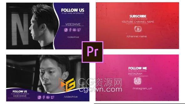 AE模板-社交媒体视频频道包装设计关注我们订阅字幕板导视