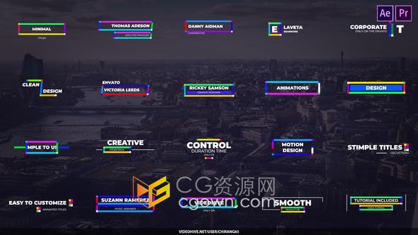 PR与AE模板-20款彩色线条图形动画视频字幕文字标题设计