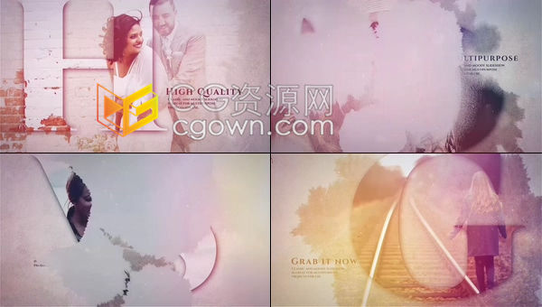 优雅字母图像显示美丽水墨晕染素描效果展示婚礼相册旅行幻灯片-PR模板下载