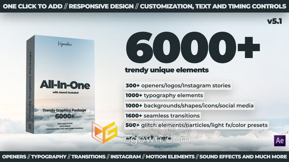 6000+ All-In-One Motion Trendy Graphics v5.1视频设计素材元素-PR模板AE脚本