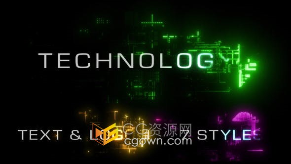 PR模板-14种预制动画高科技电路能量电流动画LOGO文字视频