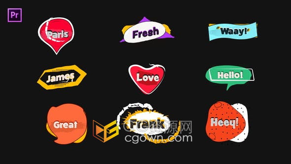 2D有趣气泡文字儿童节目卡通片名标题可爱贴纸标签动画PR模板