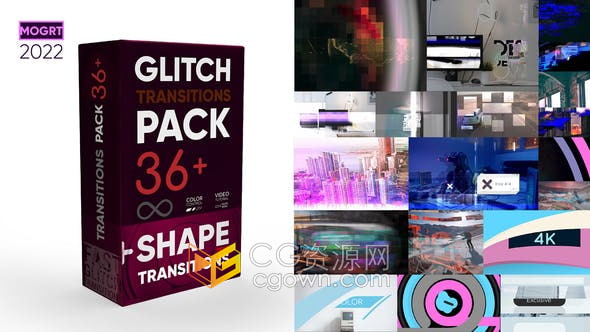 36个毛刺故障动态扭曲标题形状转场过渡效果PR模板下载