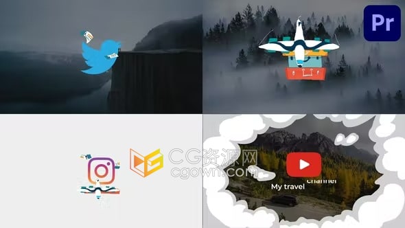PR模板-4K手绘卡通彩色元素旅行标志LOGO动画