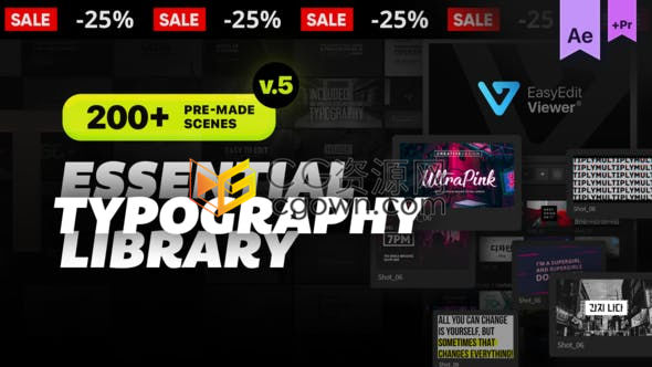 PR预设与AE模板通用排版包200+动画镜头创意文字标题字幕条设计文件下载