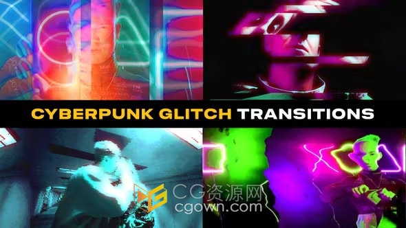 12个赛博朋克主题故障转场-PR模板