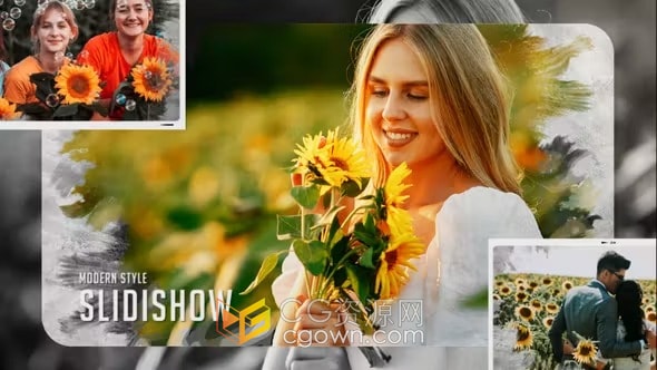 柔和漏光效果漂亮水彩墨水晕开动画照片相册-PR视频模板