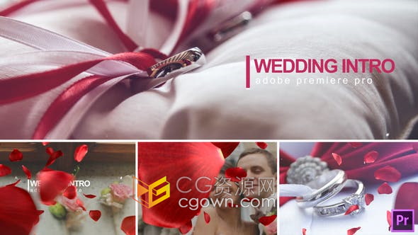 Premiere模板-婚礼视频制作玫瑰花朵过渡转场动画相册
