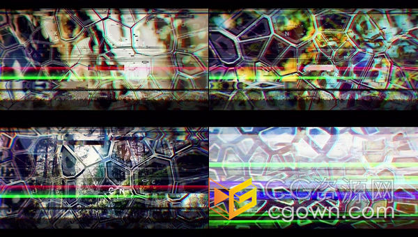PR模板-制作动作电影抽象视差不规则图形转换故障Glitch技术幻灯片