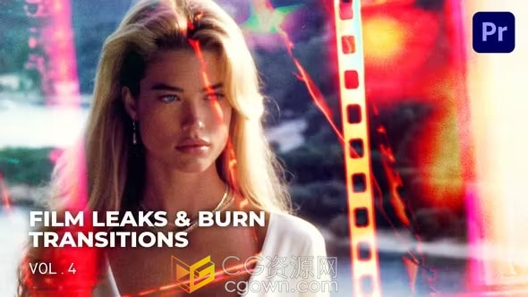 胶片烧伤泄漏光过渡视频转场15种效果-PR模板