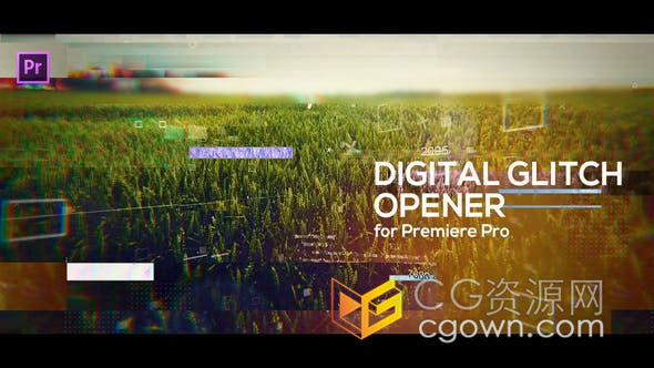 PR模板下载-科技感glitch失真数字故障信号干扰色彩分离毛刺效果标题预告片